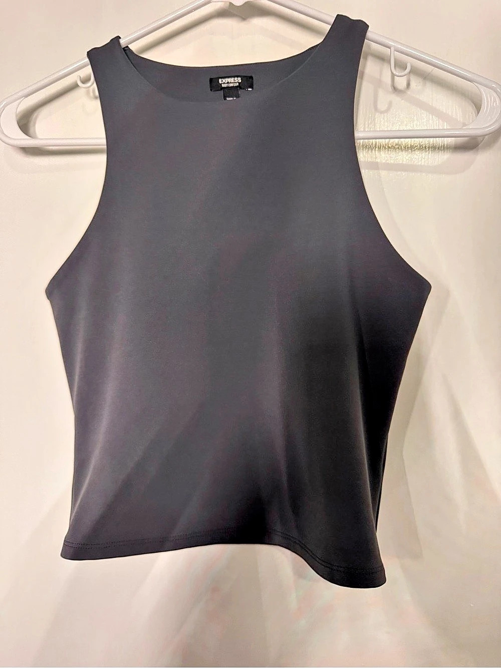 Express Body Contour High Compression Mock Neck Cropped Tank Black XS